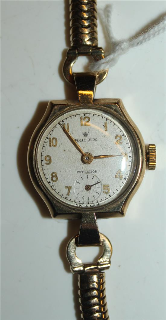 A ladys late 1940s 9ct gold Rolex Precision manual wind wrist watch,